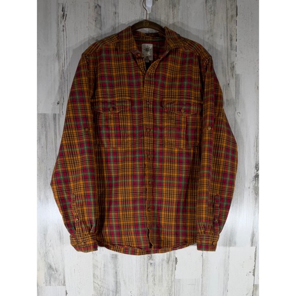 The Territory Ahead Other - The Territory Ahead Mens Flannel Shirt Size Medium Orange Plaid Roll Tab Sleeve